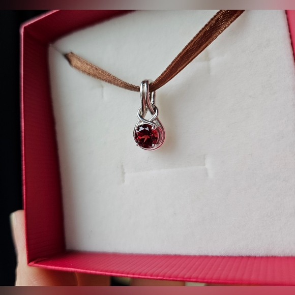 ANGARA Round Garnet Solitaire Infinity Knot Pendant in Sterling Silver, New✨️